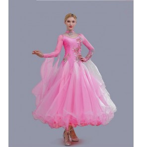 Customized size light pink competition ballroom dance dresses for girls adult professional waltz tango foxtrot smooth dance dresses